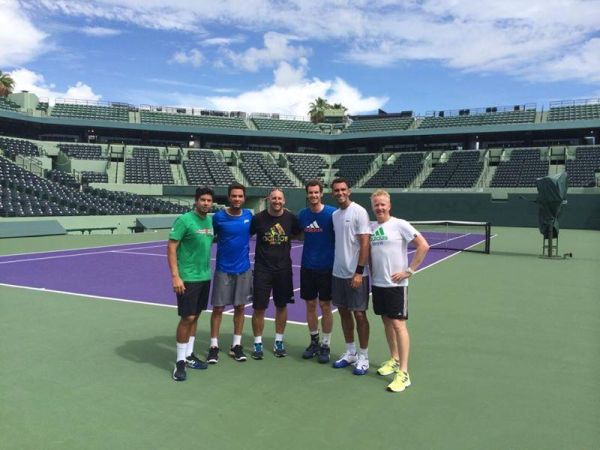 Horia Tecau si Andy Murray la finalul antrenamentului de la Miami