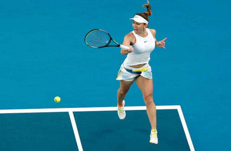 Simona Halep în timpul jocului, în turul secund de la Australian Open 2020